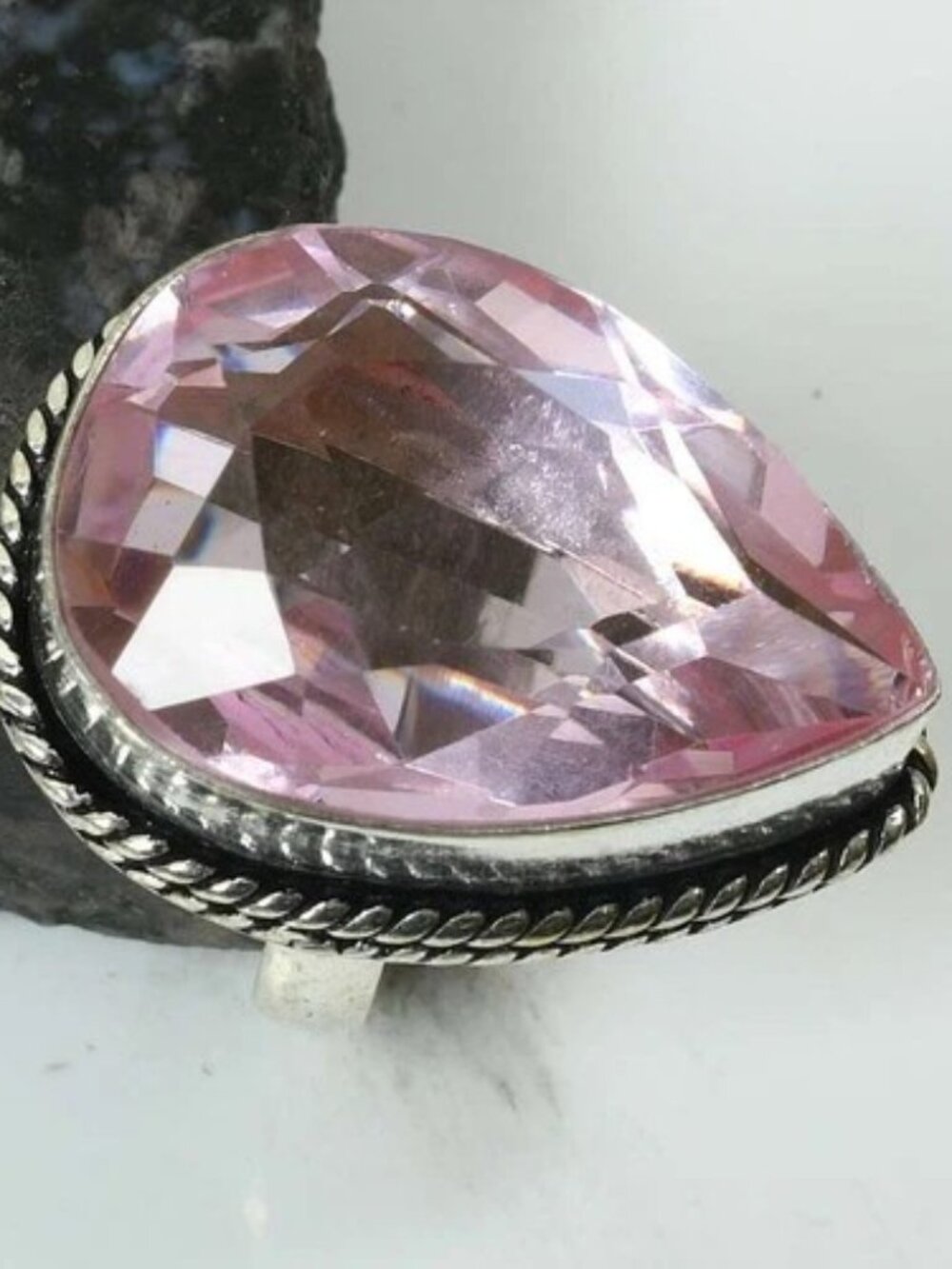 Pink Topaz Gemstone Sterling Silver Ring Size 7